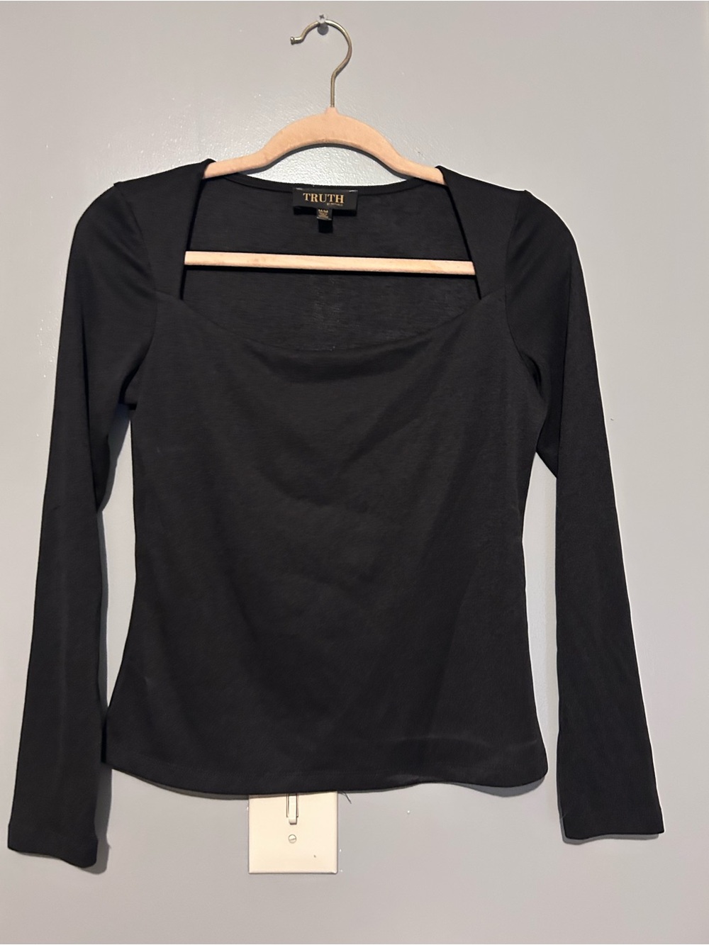 Truth Black Long Sleeve Square-Neck Top